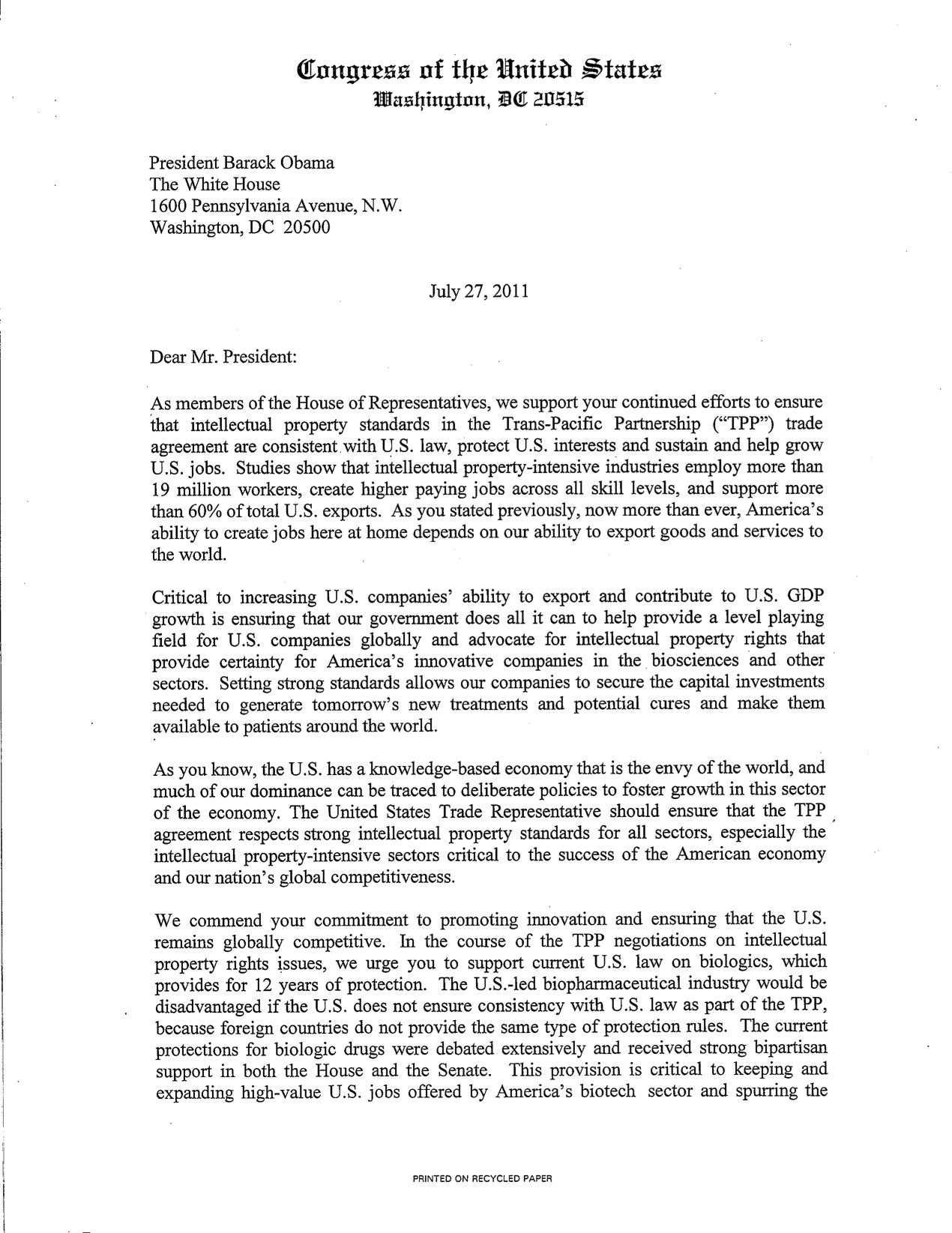 Letter To President Barack Obama U S Representative Michael Burgess