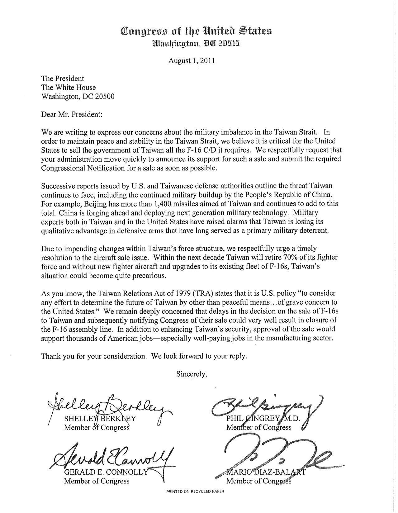 Letter to President Barack Obama  U.S. Representative Michael Burgess